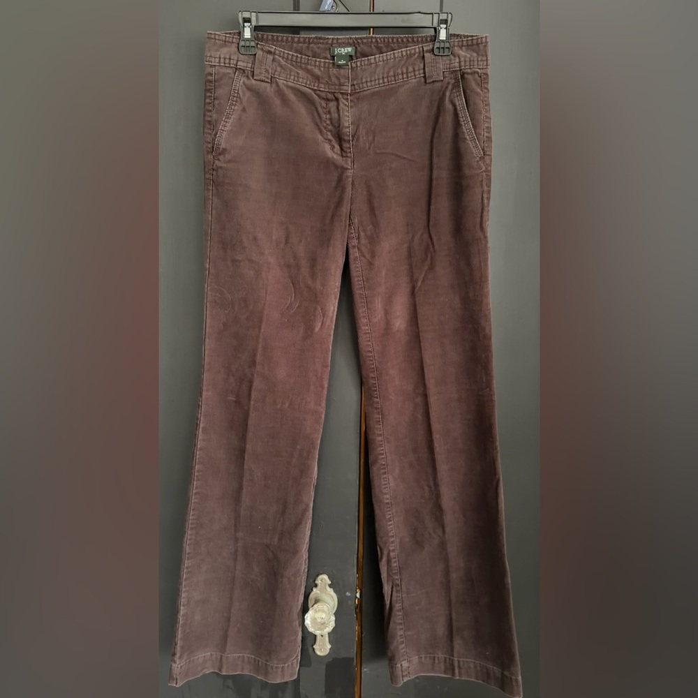 J.Crew women's corduroy city fit bootcut pants in a brown/chocolate color